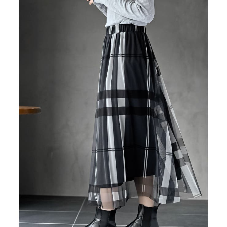 チュールチェックプリントギャザースカート | rps | 詳細画像14 