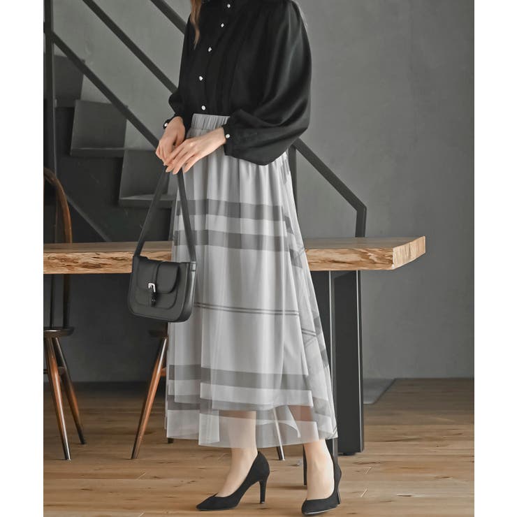 チュールチェックプリントギャザースカート | rps | 詳細画像3 