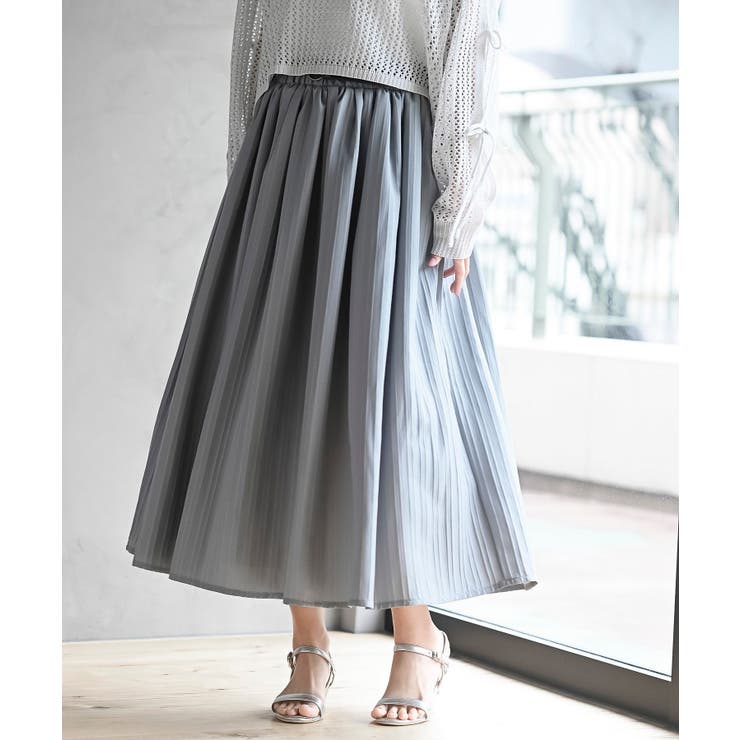 ライトグレー | ベルト付き楊柳ギャザースカート | rps