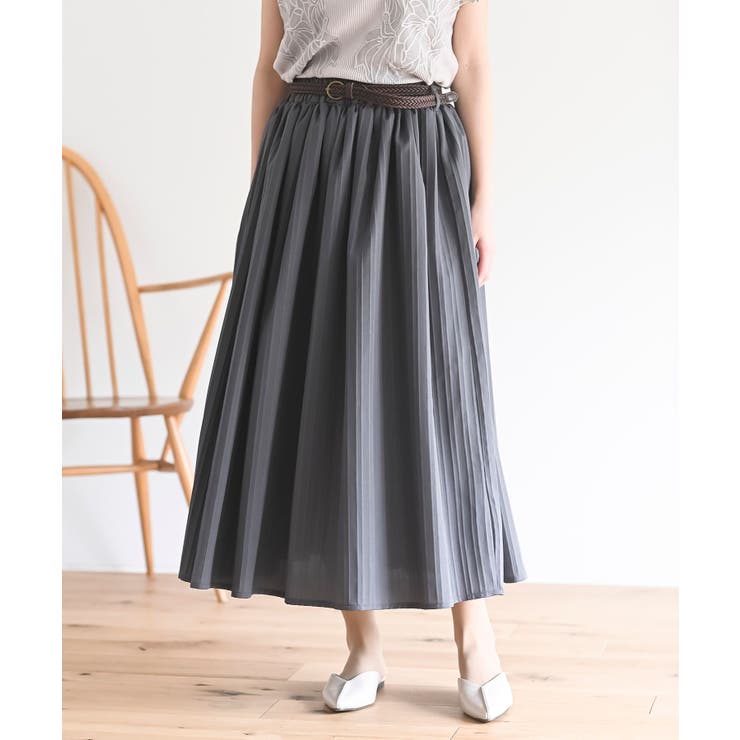 CHACグレー | ベルト付き楊柳ギャザースカート | rps