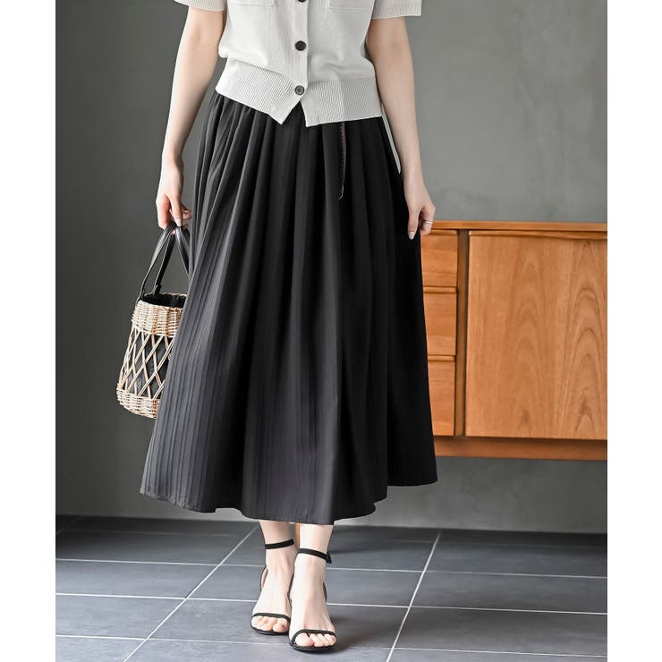 ブラック | ベルト付き楊柳ギャザースカート | rps