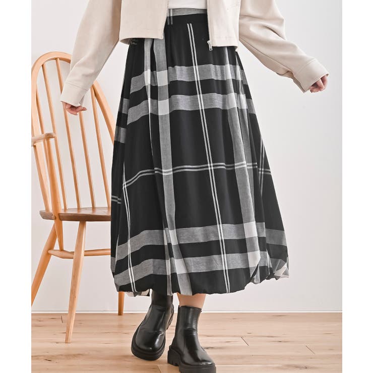 ブラック | チェック柄ガーゼバルーンスカート | rps