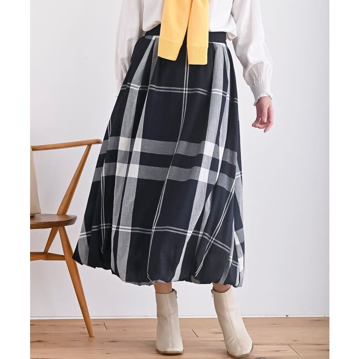 ネイビー | チェック柄ガーゼバルーンスカート | rps