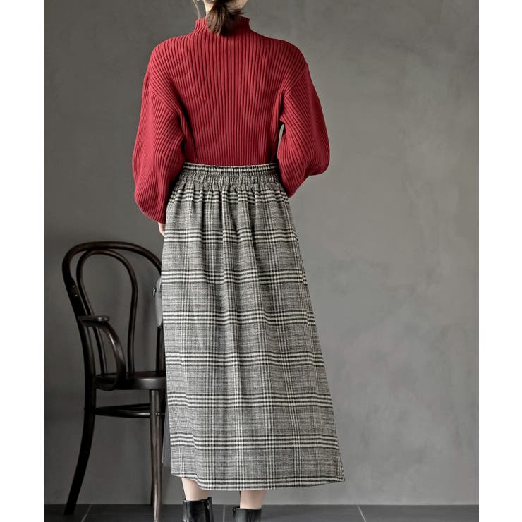 グレンチェック×ピーチ起毛サイドプリーツスカート[品番：RPSW0004081