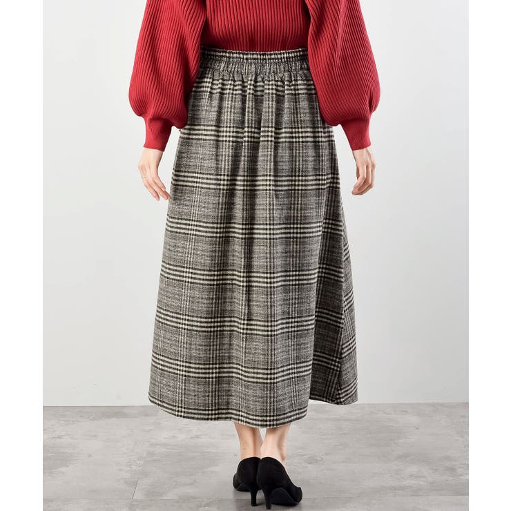 グレンチェック×ピーチ起毛サイドプリーツスカート[品番：RPSW0004081