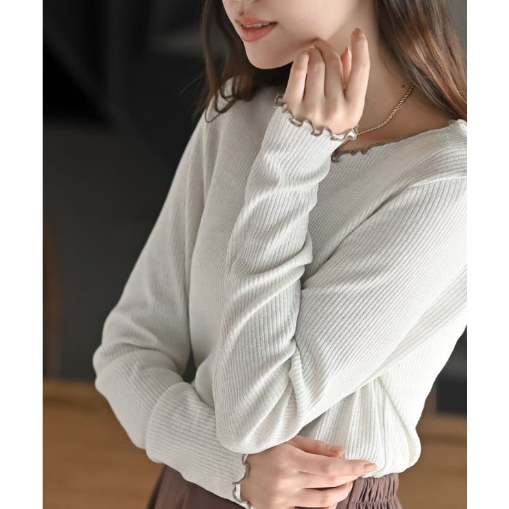 アイボリー | ラメ混リブ配色メローカットソー | rps