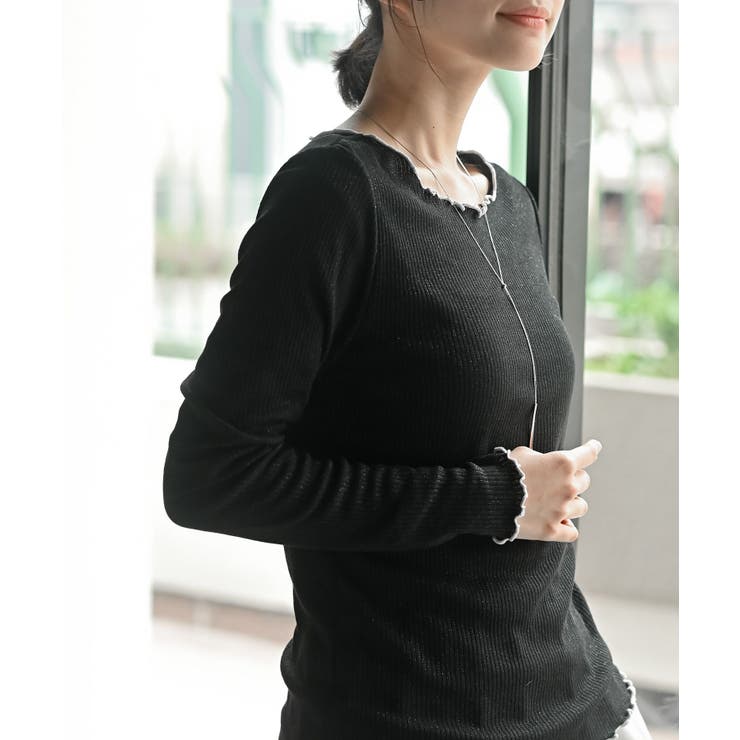 ブラック | ラメ混リブ配色メローカットソー | rps