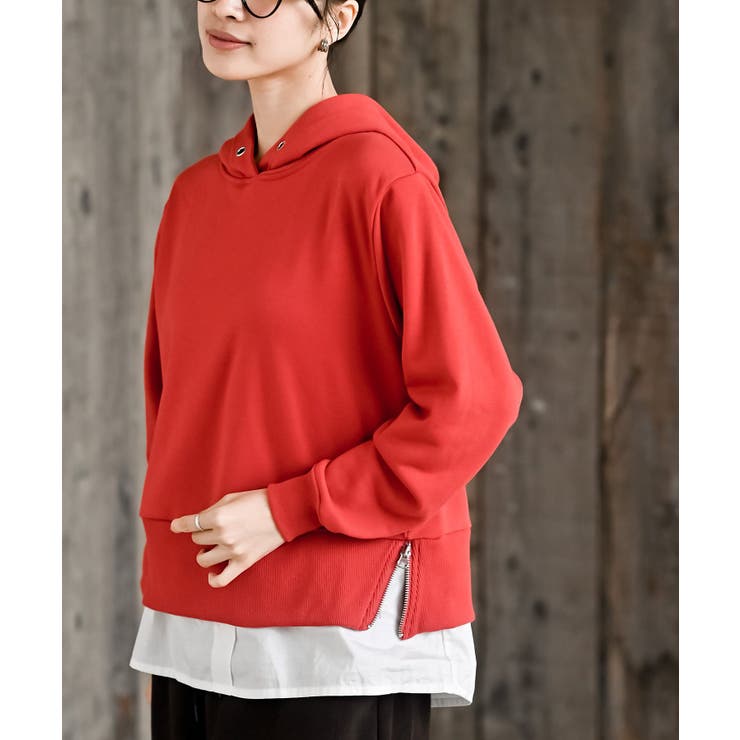 裏毛×布帛レイヤー風パーカー | rps | 詳細画像1 