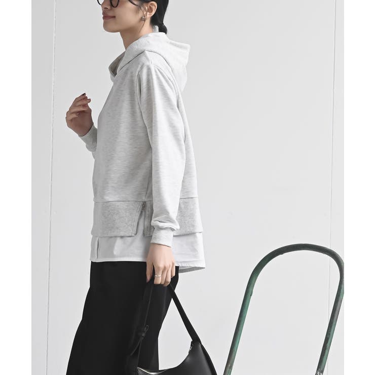 裏毛×布帛レイヤー風パーカー | rps | 詳細画像3 