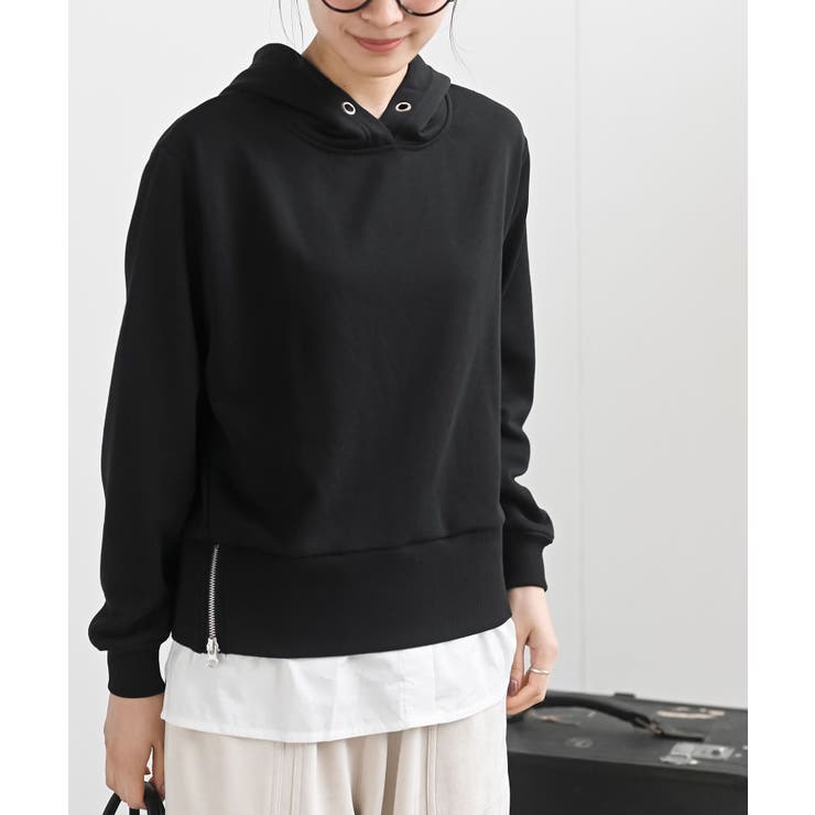 ブラック | 裏毛×布帛レイヤー風パーカー | rps