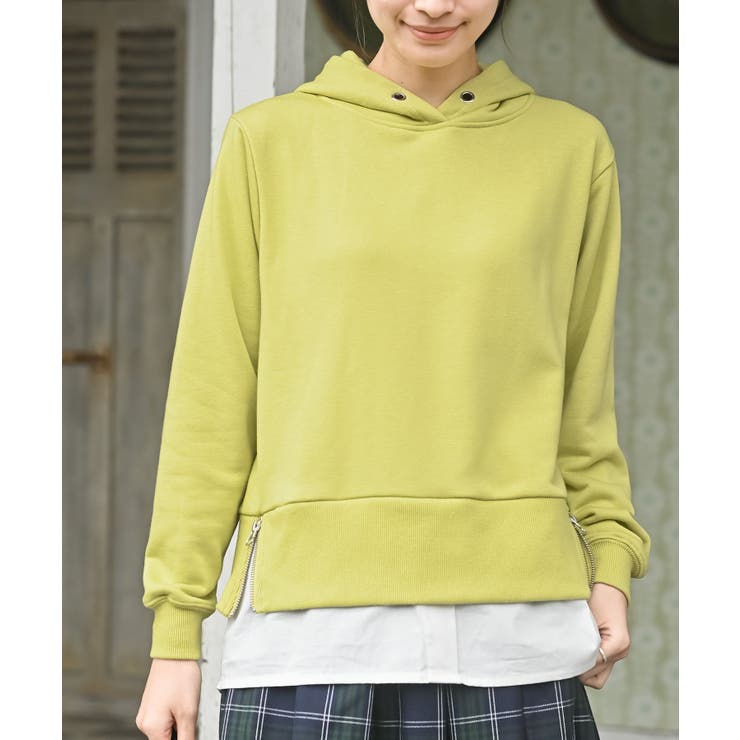 Yグリーン | 裏毛×布帛レイヤー風パーカー | rps