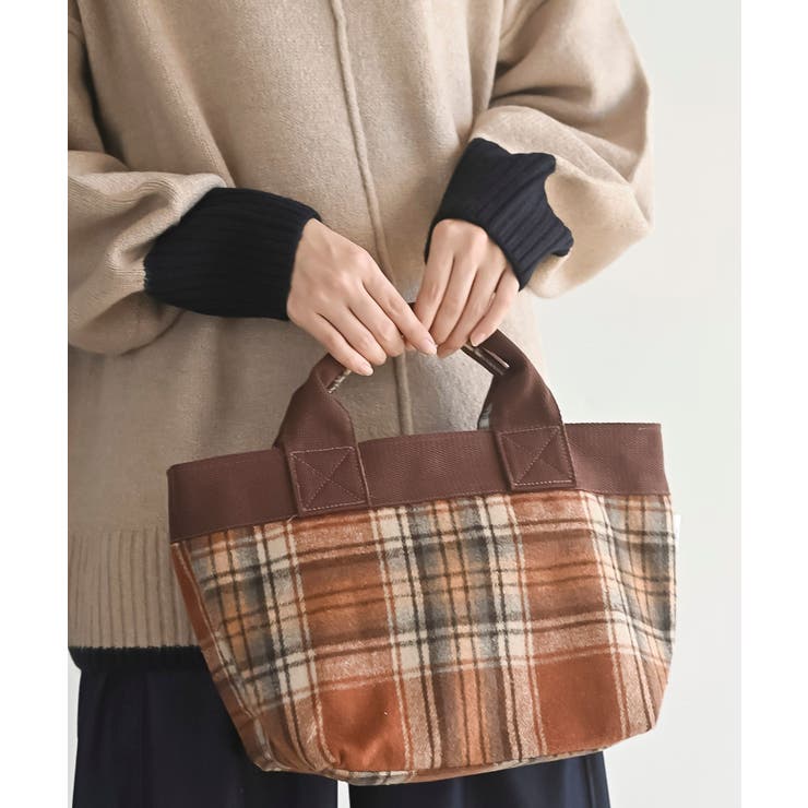 ブラウン | 起毛チェックミニトートＢＡＧ | rps