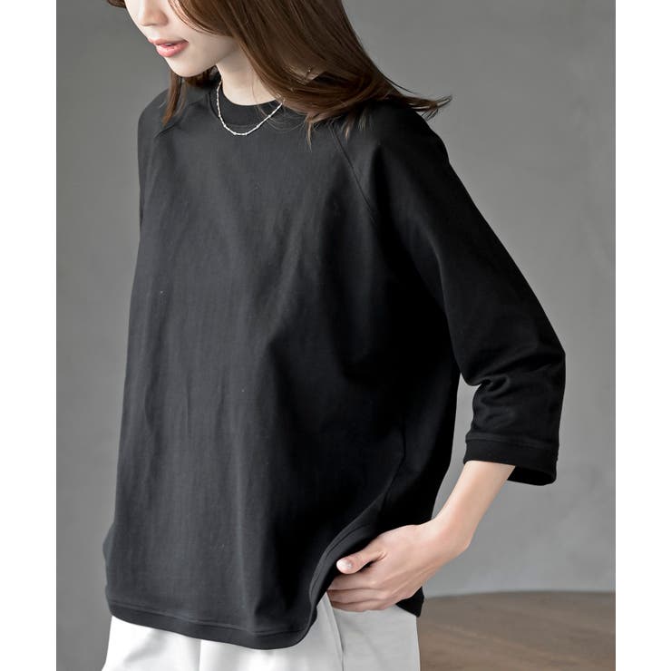 ブラック | クルーネックラグランワイド７分袖Ｔ | rps