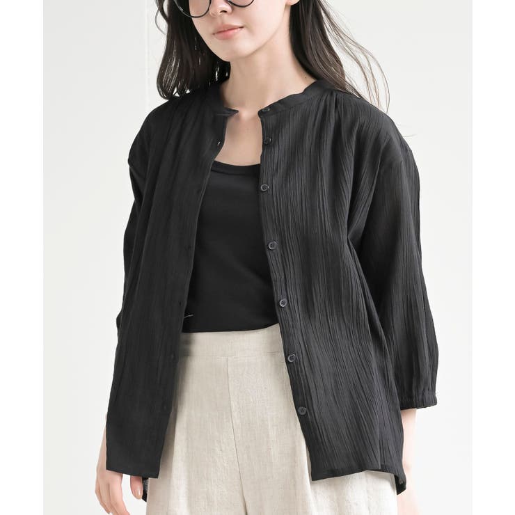 シアー楊柳バンドカラー７分袖ブラウス | rps | 詳細画像1 