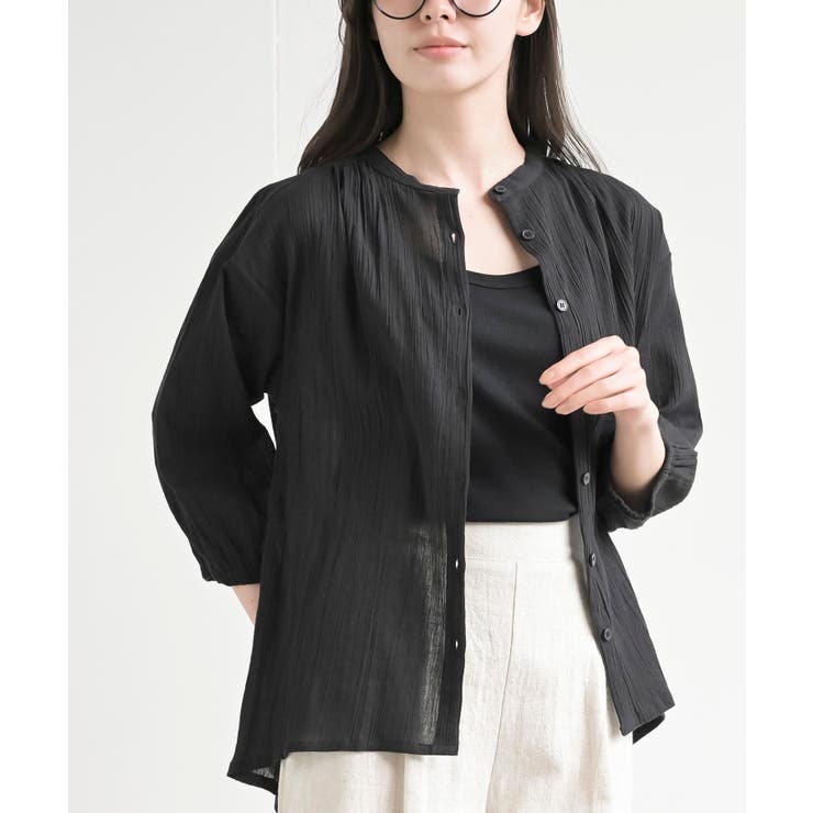 シアー楊柳バンドカラー７分袖ブラウス | rps | 詳細画像13 