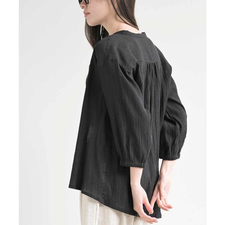 シアー楊柳バンドカラー７分袖ブラウス | rps | 詳細画像14 