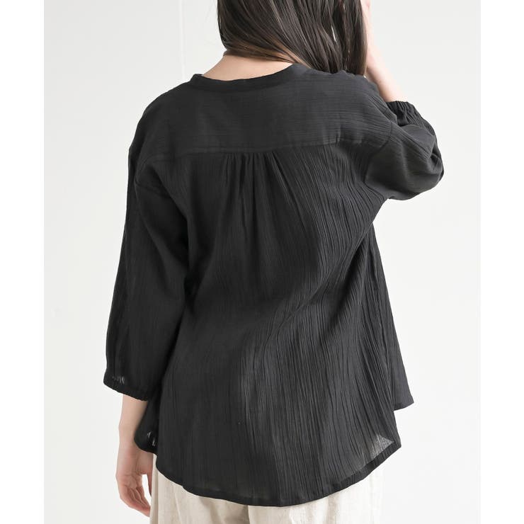 シアー楊柳バンドカラー７分袖ブラウス | rps | 詳細画像15 