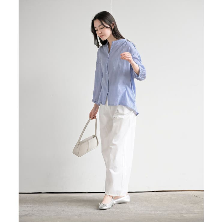 シアー楊柳バンドカラー７分袖ブラウス | rps | 詳細画像17 