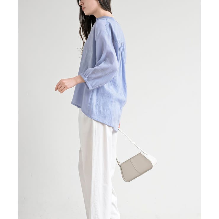 シアー楊柳バンドカラー７分袖ブラウス | rps | 詳細画像18 