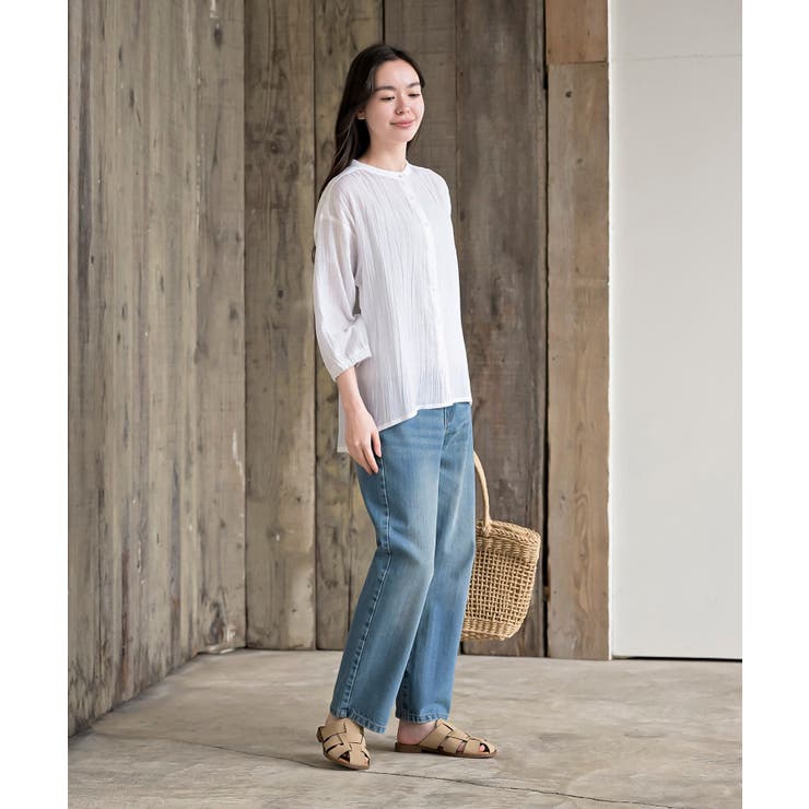 シアー楊柳バンドカラー７分袖ブラウス | rps | 詳細画像2 