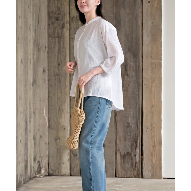 シアー楊柳バンドカラー７分袖ブラウス | rps | 詳細画像3 