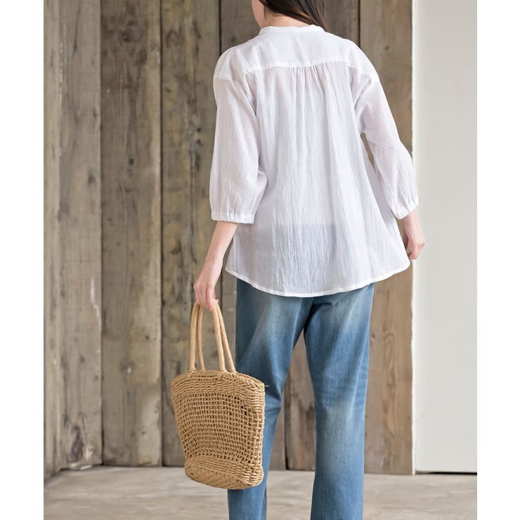 シアー楊柳バンドカラー７分袖ブラウス | rps | 詳細画像4 