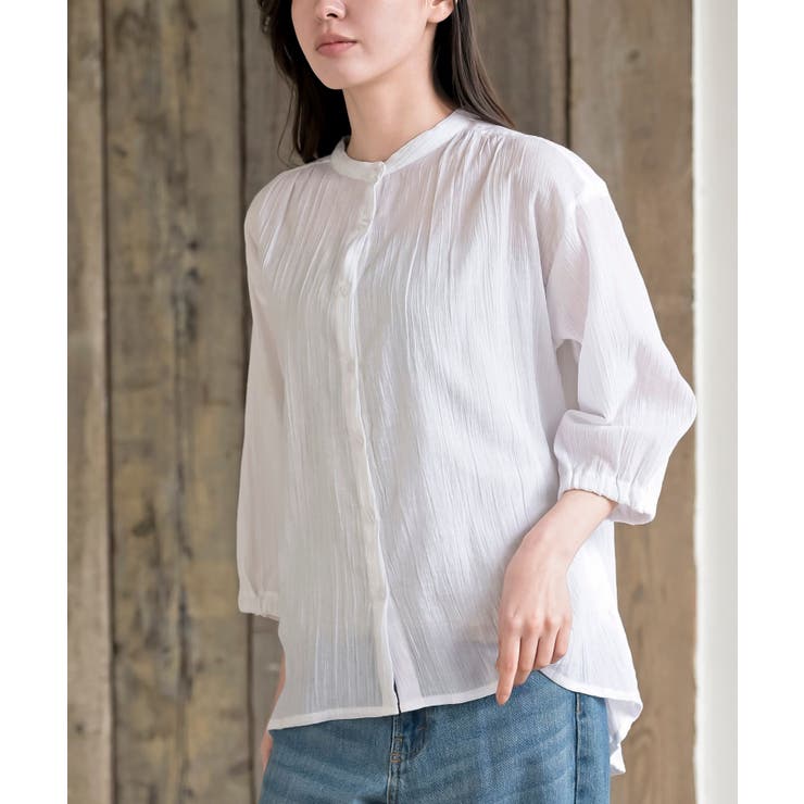 シアー楊柳バンドカラー７分袖ブラウス | rps | 詳細画像6 