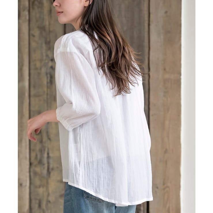 シアー楊柳バンドカラー７分袖ブラウス | rps | 詳細画像7 