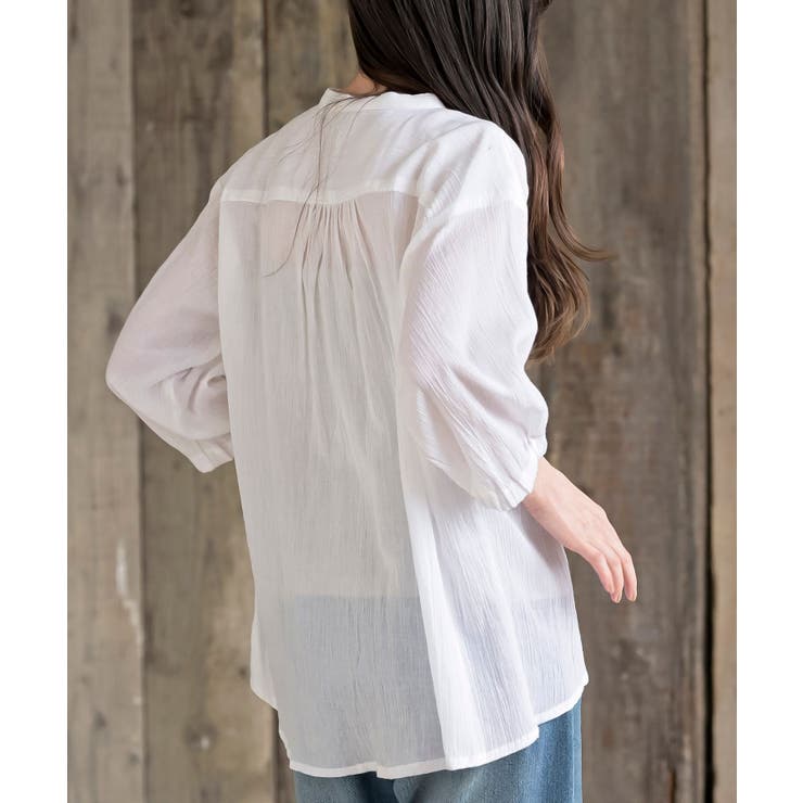 シアー楊柳バンドカラー７分袖ブラウス | rps | 詳細画像8 