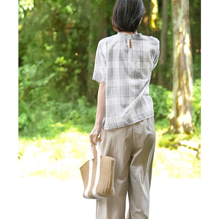 コットンボイルチェックフリル衿ブラウス | rps | 詳細画像12 