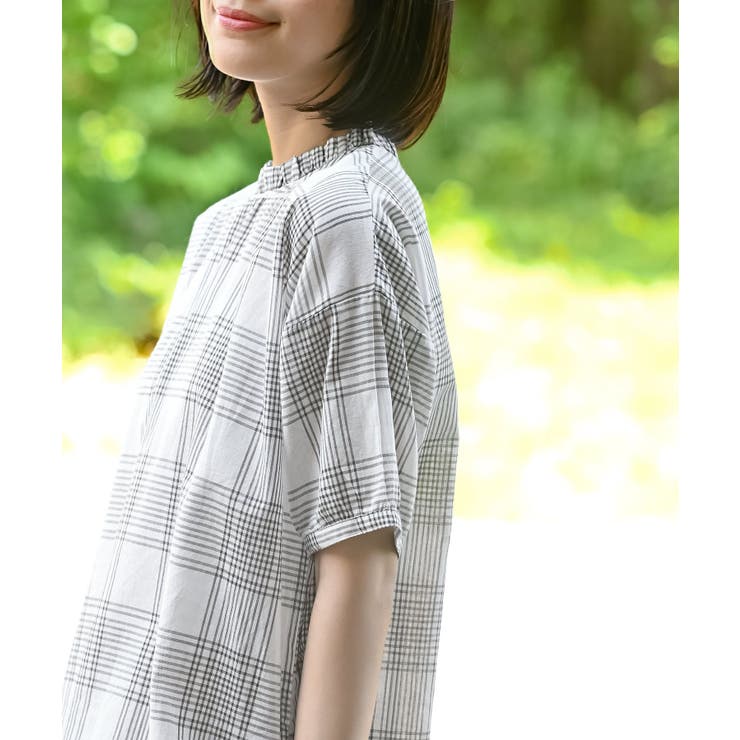 コットンボイルチェックフリル衿ブラウス | rps | 詳細画像15 