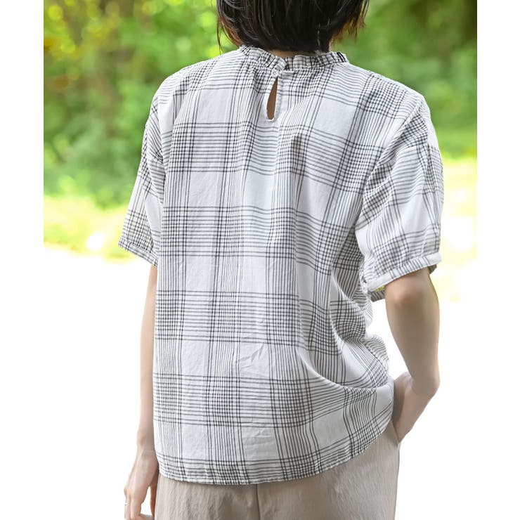 コットンボイルチェックフリル衿ブラウス | rps | 詳細画像16 