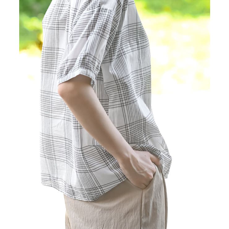 コットンボイルチェックフリル衿ブラウス | rps | 詳細画像17 