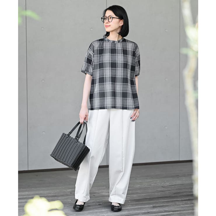 コットンボイルチェックフリル衿ブラウス | rps | 詳細画像18 