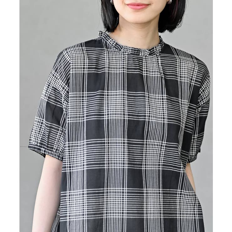 コットンボイルチェックフリル衿ブラウス | rps | 詳細画像22 