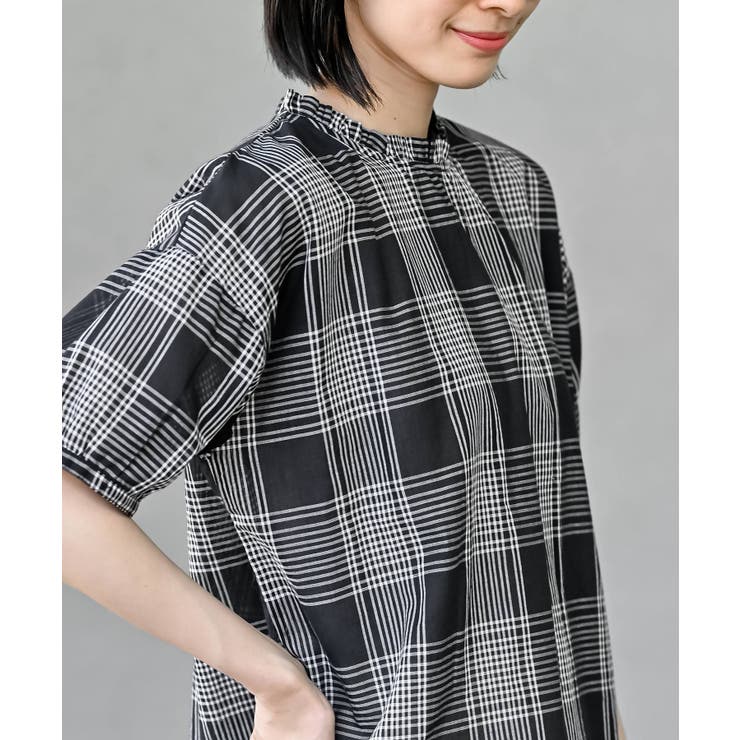 コットンボイルチェックフリル衿ブラウス | rps | 詳細画像23 