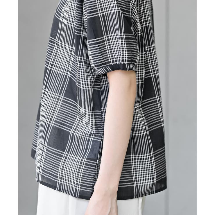 コットンボイルチェックフリル衿ブラウス | rps | 詳細画像25 