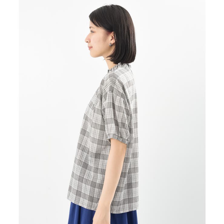 コットンボイルチェックフリル衿ブラウス | rps | 詳細画像26 