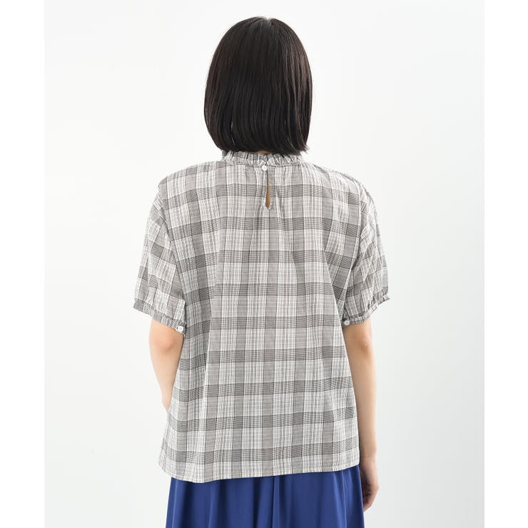コットンボイルチェックフリル衿ブラウス | rps | 詳細画像27 