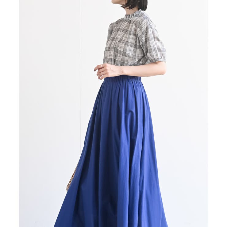 コットンボイルチェックフリル衿ブラウス | rps | 詳細画像3 