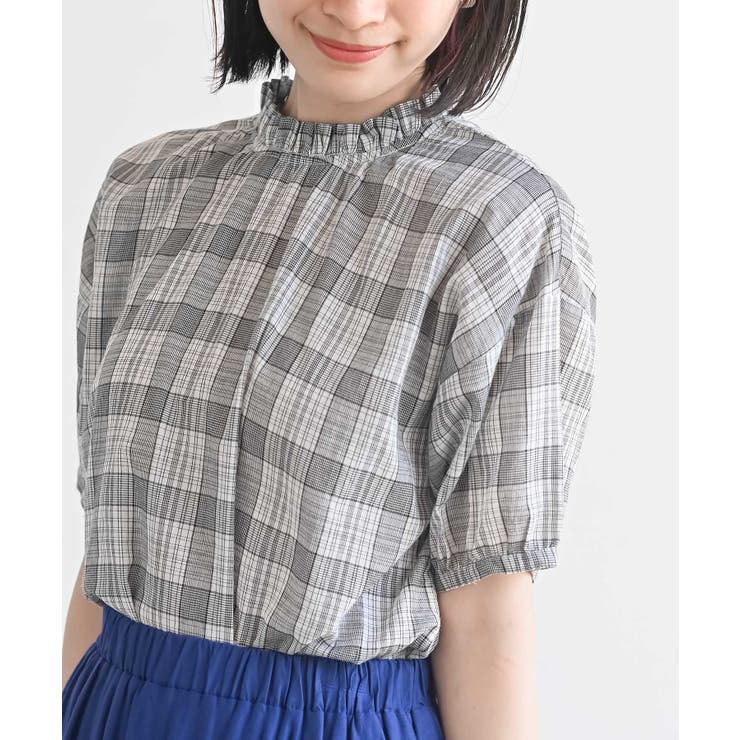 コットンボイルチェックフリル衿ブラウス | rps | 詳細画像6 