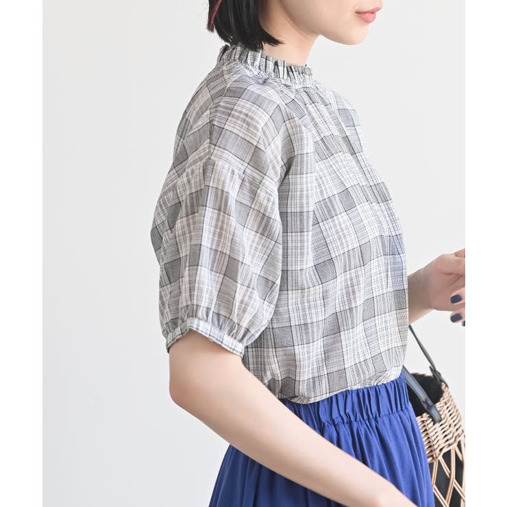 コットンボイルチェックフリル衿ブラウス | rps | 詳細画像7 
