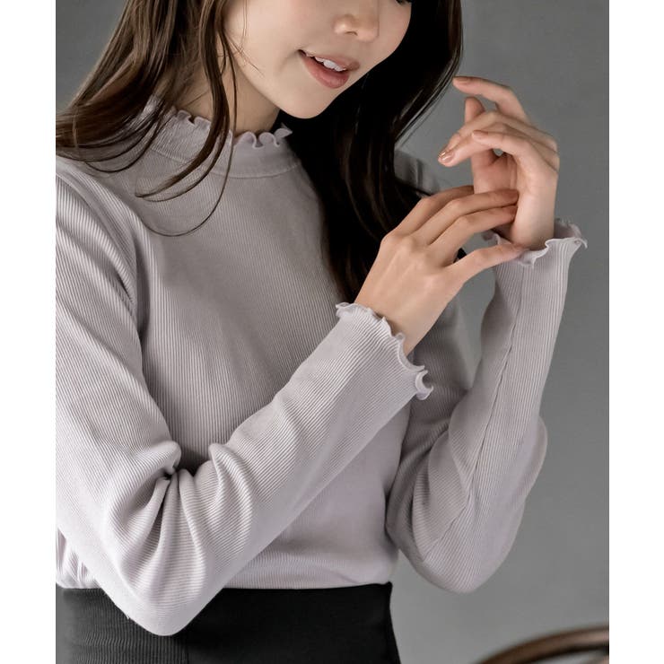 グレージュ | 襟シャーリングメローカットソー | rps