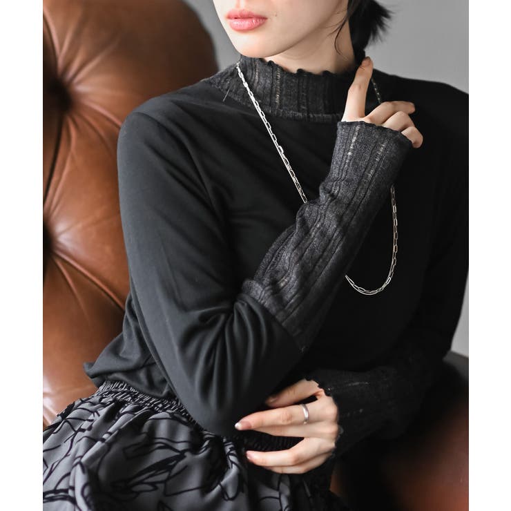 ブラック | シアーリブ切替ハイネックカットソー | rps