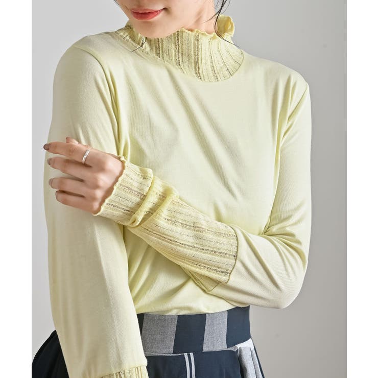 イエロー | シアーリブ切替ハイネックカットソー | rps