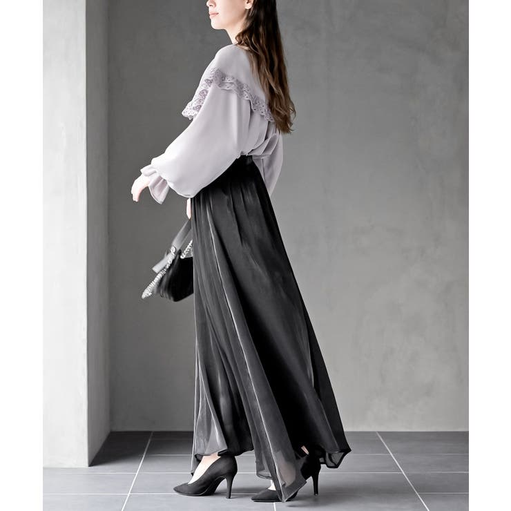 シャイニーサテンフレアーロングスカート | rps | 詳細画像11 