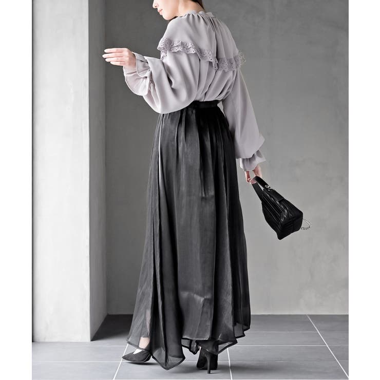 シャイニーサテンフレアーロングスカート | rps | 詳細画像12 