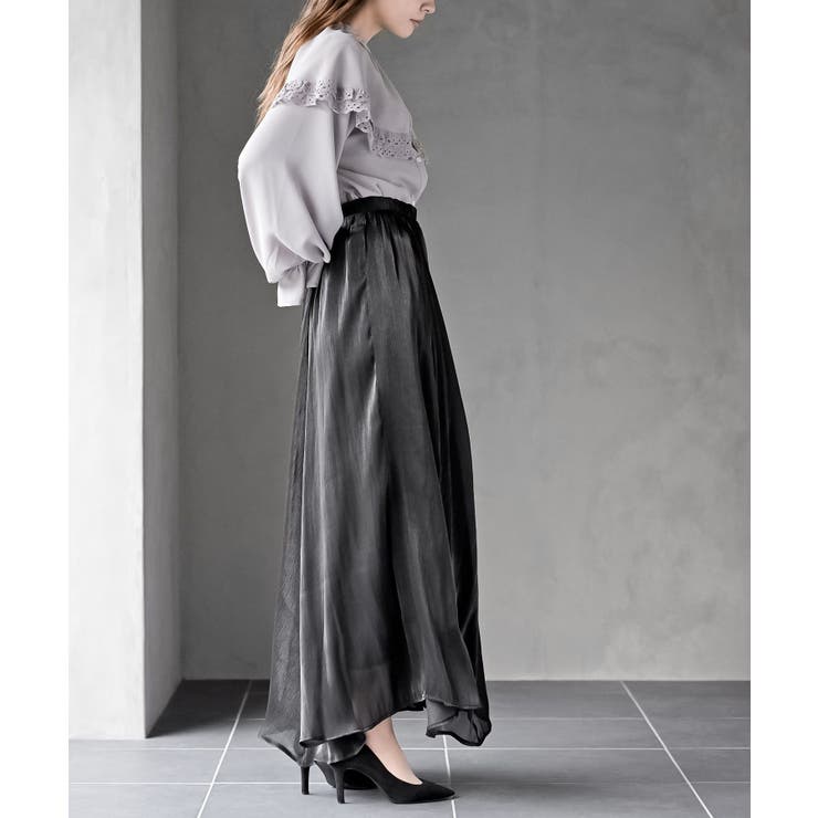 シャイニーサテンフレアーロングスカート | rps | 詳細画像13 