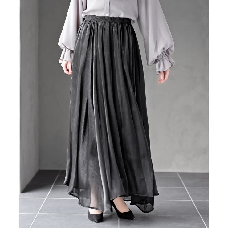 シャイニーサテンフレアーロングスカート | rps | 詳細画像14 