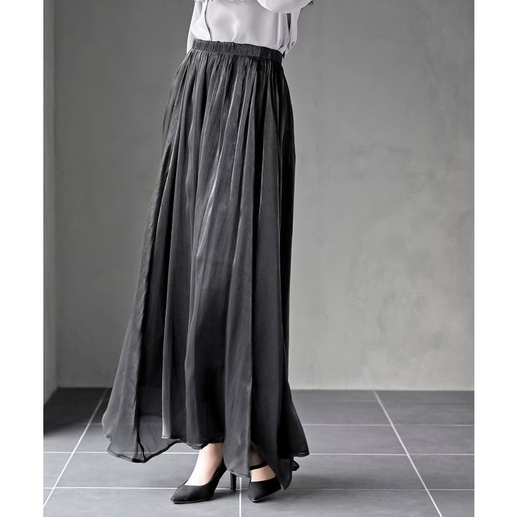 シャイニーサテンフレアーロングスカート | rps | 詳細画像15 